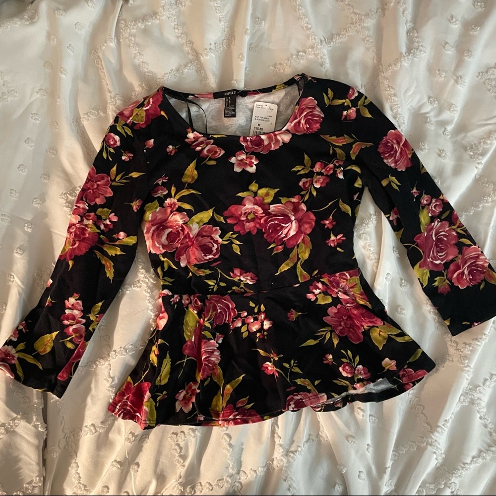 Black floral peplum top